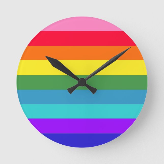 Rainbow Stripes Wall Clock Runde Wanduhr (Vorderseite)