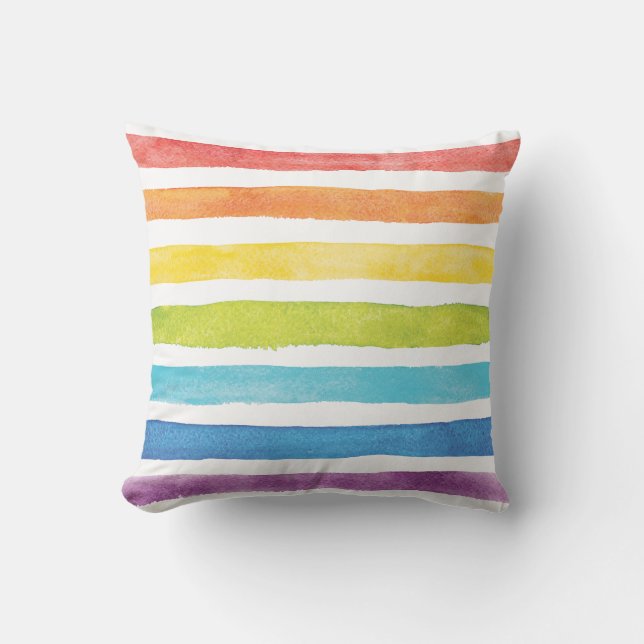 Rainbow Stripes Watercolor Bright farbig Kissen (Vorderseite)