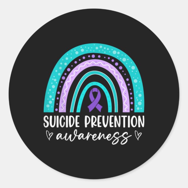 Rainbow Suicide Prevention Awareness Teal Amp Pu  Runder Aufkleber (Vorderseite)