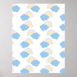 Rainbow Summer Clouds Pastel Scribble Doodle Poster