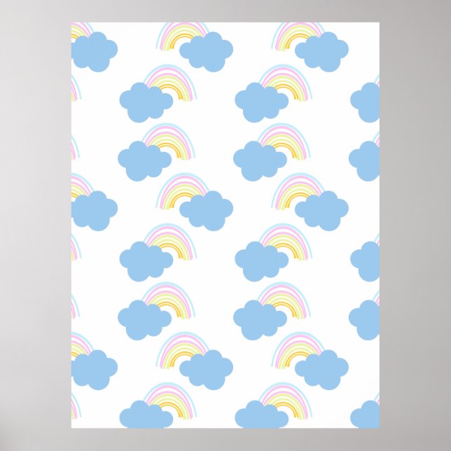 Rainbow Summer Clouds Pastel Scribble Doodle Poster (Vorne)