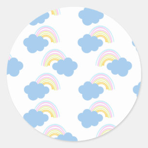 Rainbow Summer Clouds Pastel Scribble Doodle Runder Aufkleber