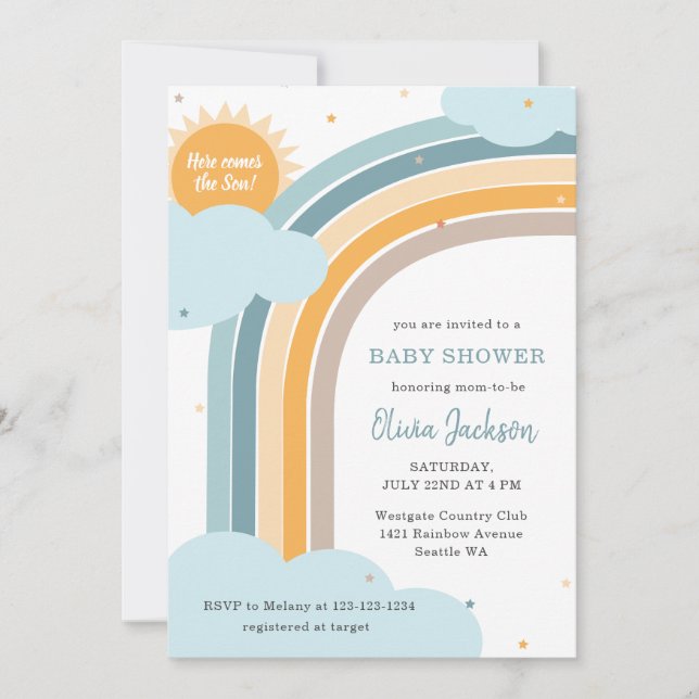 Rainbow, Sun and Clouds Baby shower invitation (Devant)