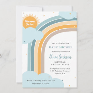 Rainbow, Sun and Clouds Baby shower invitation Einladung