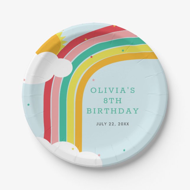 Rainbow, Sun and Clouds Kindergeburt Pappteller (Vorderseite)