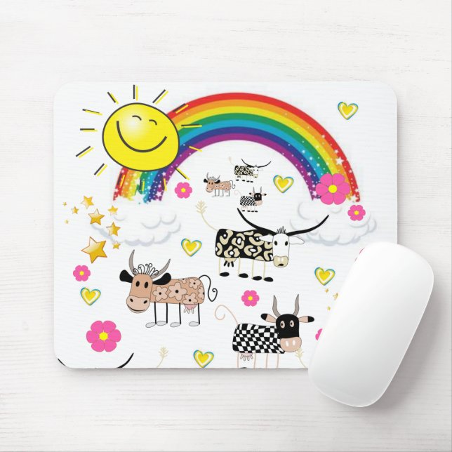 Rainbow Sun Cow Mouse Pad! Tapis de souris (Avec souris)