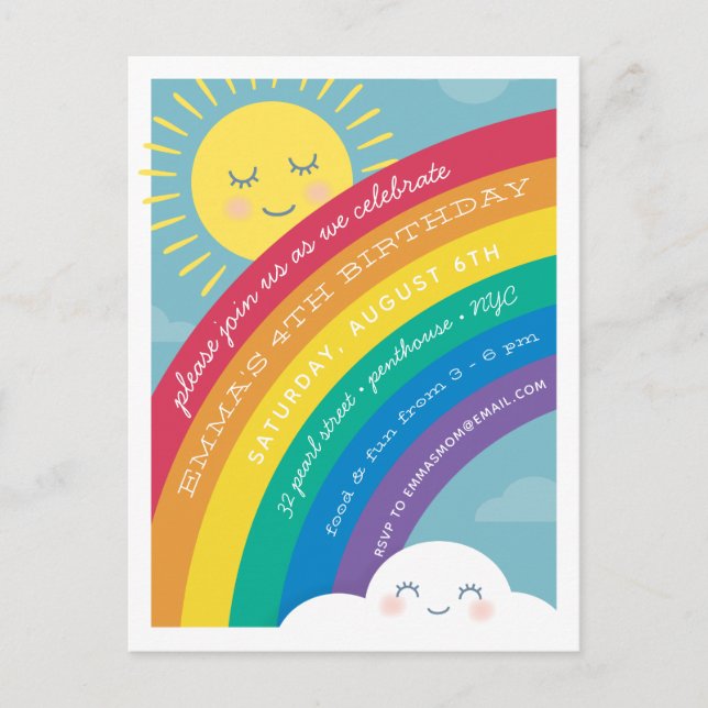Rainbow Sun Happy Cloud Invitation d'anniversaire (Devant)