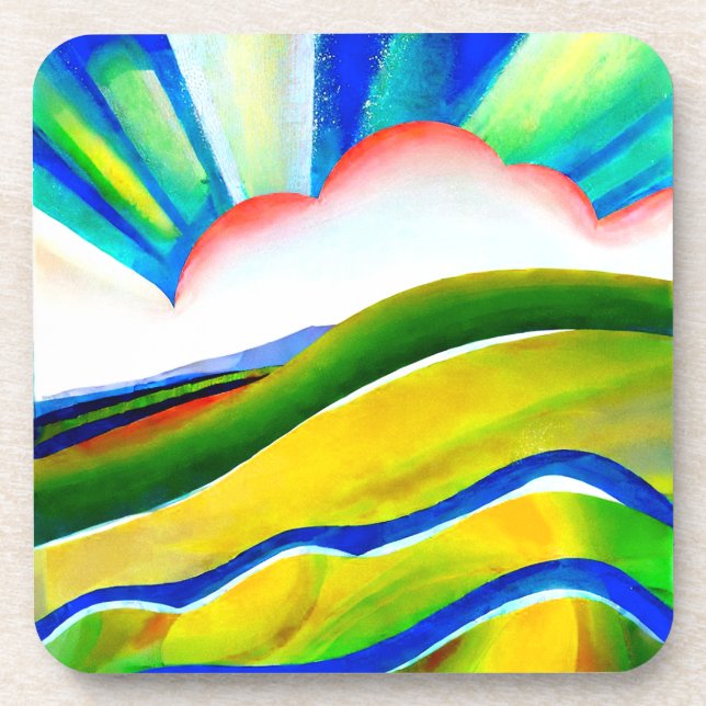 Rainbow Sunburst Landschaft Getränkeuntersetzer (Vorderseite)