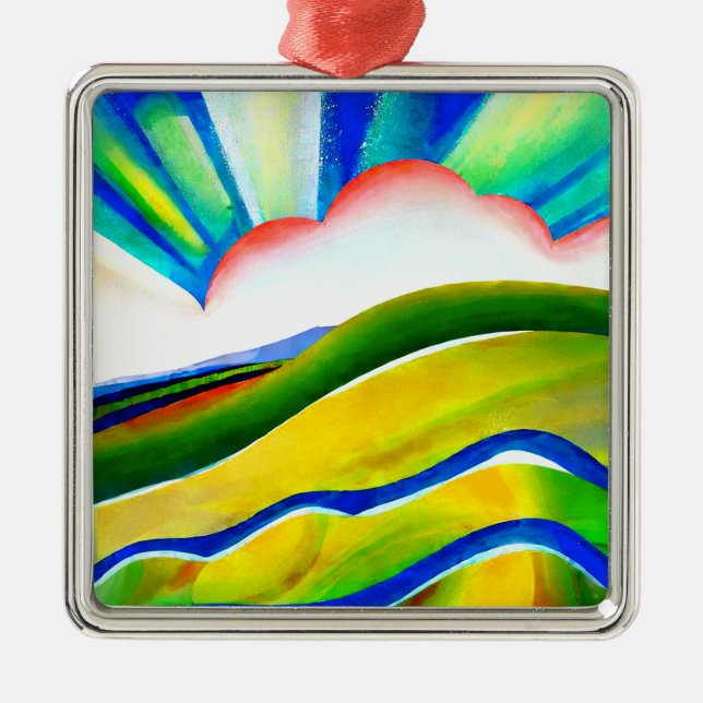 Rainbow Sunburst Landschaft Ornament Aus Metall (Vorne)
