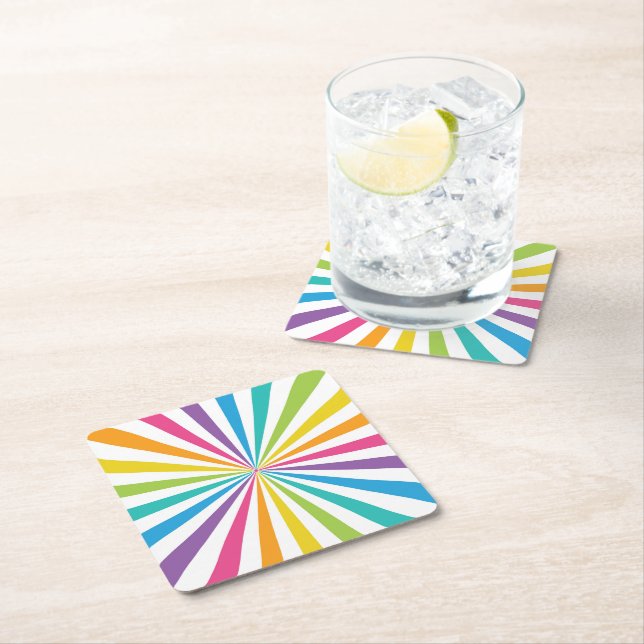 Rainbow Sunburst Rechteckiger Pappuntersetzer (Vor Ort)
