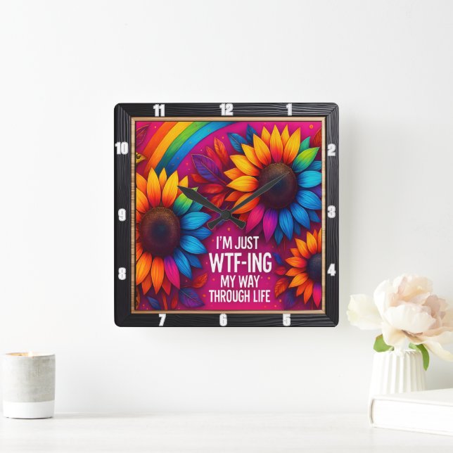 Rainbow Sunflower Quadratische Wanduhr (Zuhause)