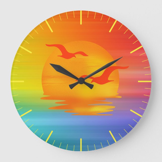 Rainbow Sunrise Wall Clock Große Wanduhr (Vorderseite)