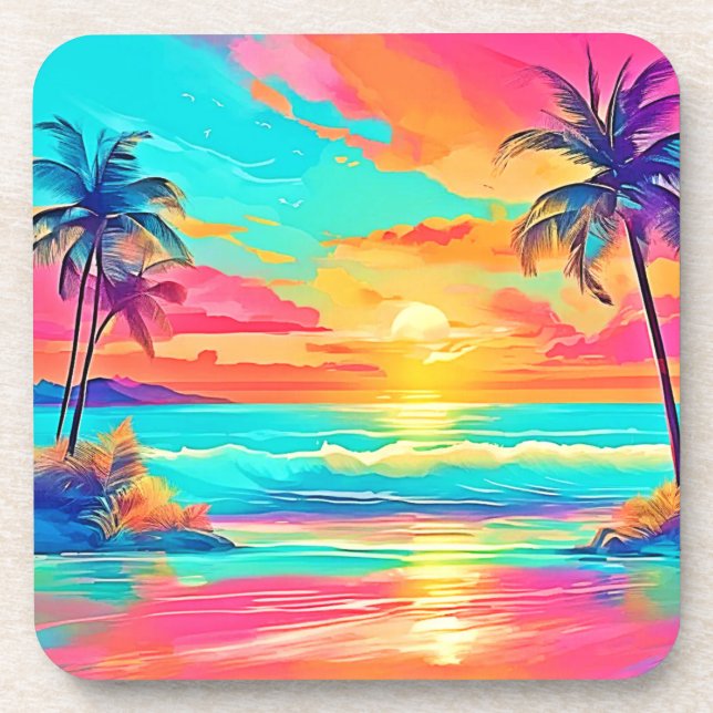Rainbow Sunset Beach Getränkeuntersetzer (Vorderseite)