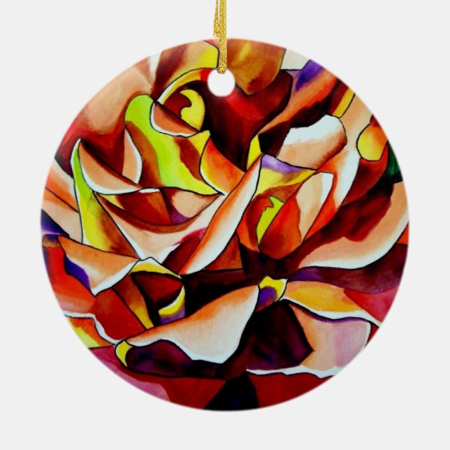 Rainbow Sunset Rosen Aquarell Originale Kunst Keramik Ornament (Hinten)