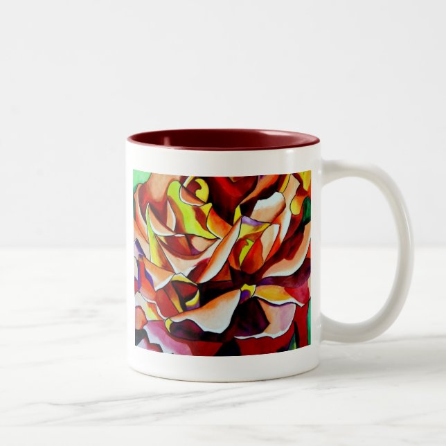 Rainbow Sunset Rosen Aquarell Originale Kunst Zweifarbige Tasse (Rechts)