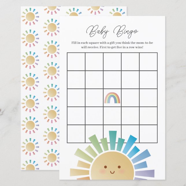 Rainbow Sunshine Baby Dusche Bingo Spiel (Vorne/Hinten)