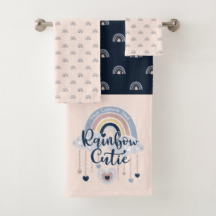 Rainbow Süsse und Hearts Girls Personalisiert Badhandtuch Set