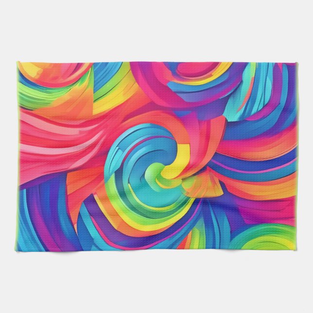 Rainbow Swirl Chaos Design Geschirrtuch (Horizontal)