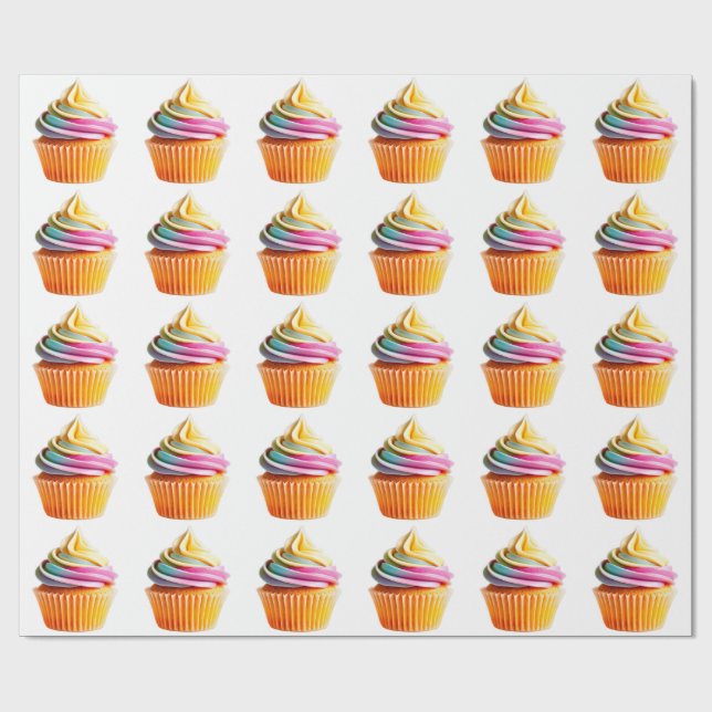 Rainbow Swirl Cupcake with Colorful Wrapper Geschenkpapier (Flach)