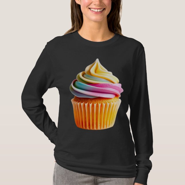 Rainbow Swirl Cupcake with Colorful Wrapper T-Shirt (Vorderseite)