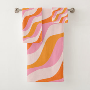 Rainbow Swirl Pink Orange Abstrakt Retro Sunshine Badhandtuch Set