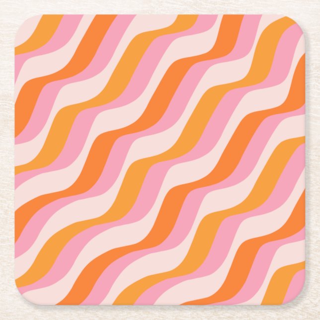 Rainbow Swirl Pink Orange Abstrakt Retro Sunshine Rechteckiger Pappuntersetzer (Vorderseite)