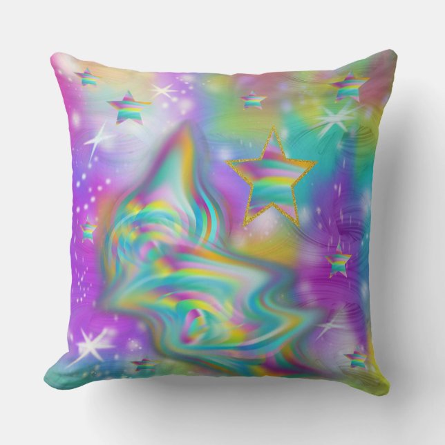 Rainbow Swirl & Stars Kissen (Vorderseite)