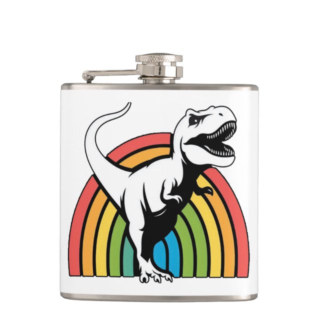 Rainbow T Rex Flachmann (Vorderseite)