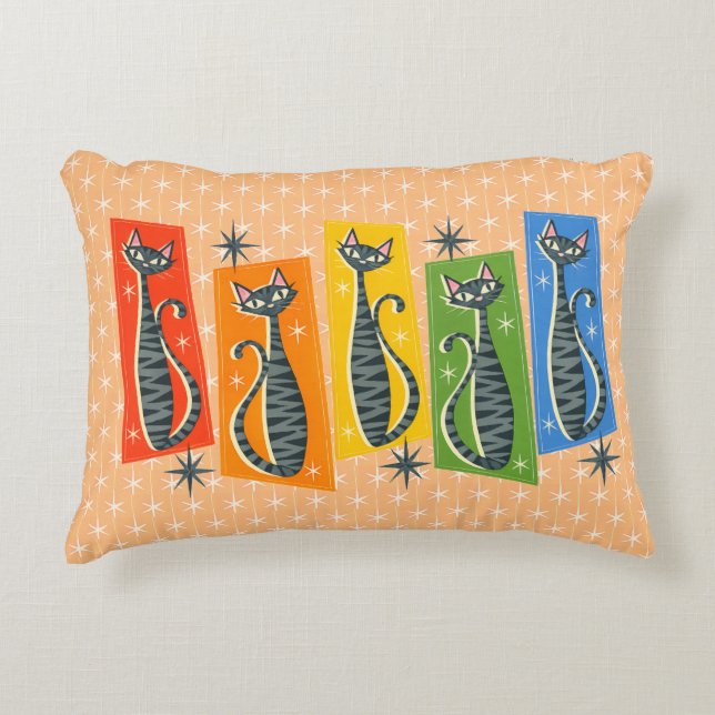 Rainbow Tabby Cat Atomic Retro LGBTQ+  Dekokissen (Vorderseite)