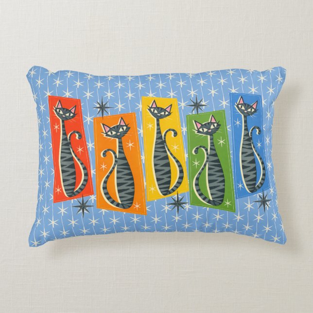 Rainbow Tabby Cat Atomic Retro LGBTQ+  Dekokissen (Vorderseite)