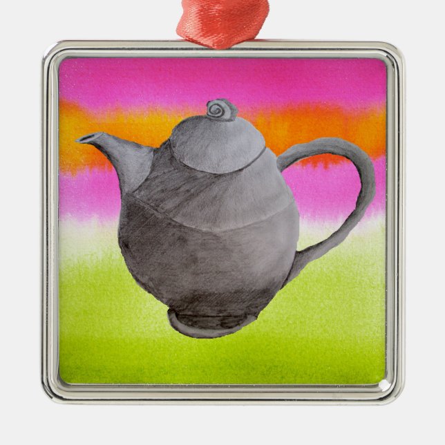 Rainbow Teapot arty tea party Ornament Aus Metall (Vorne)
