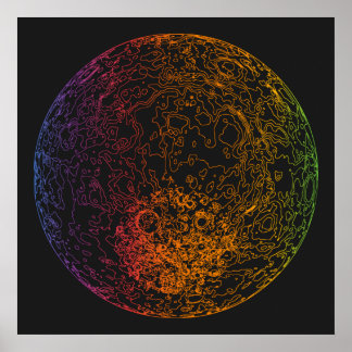 Rainbow Technical Moon Space Illustration 24x24 Poster