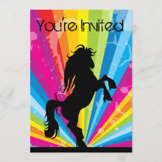 Rainbow Techno Silhouette Horse Einladung
