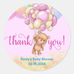 Rainbow Teddy Bear Balloons Danke Baby Shower Runder Aufkleber