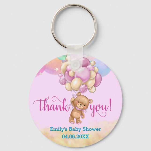 Rainbow Teddy Bear Balloons Danke Baby Shower Schlüsselanhänger (Vorderseite)