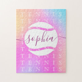 Rainbow Tennis Typografie Ball & Girl Players Kind