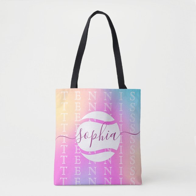 Rainbow Tennis Typografie Ball & Girl Players Kind Tasche (Vorderseite)