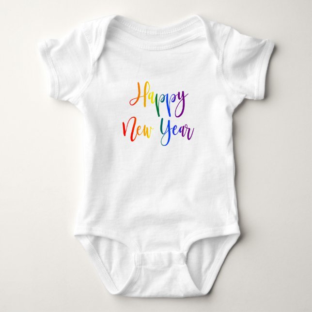 Rainbow Text LGBTQ Gay Pride Happy New Year Baby Strampler (Vorderseite)