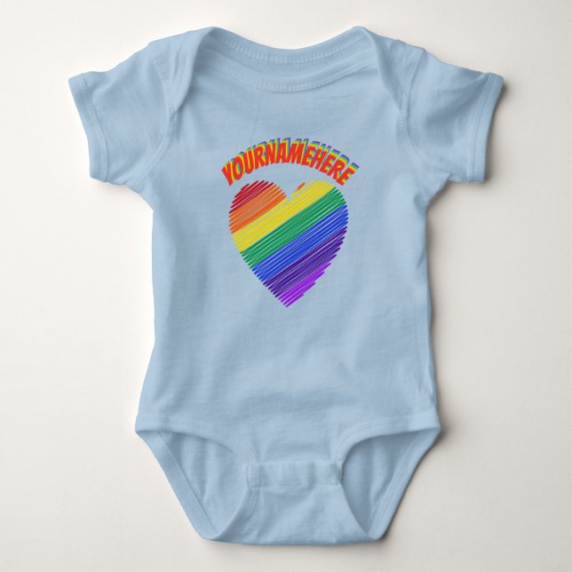 Rainbow Text Rainbow Heart Baby Bodysuit Strampler (Vorderseite)