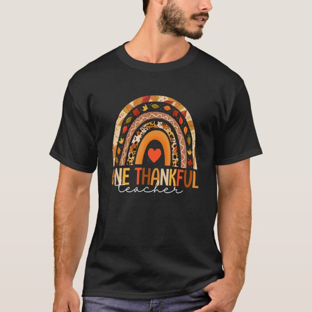 Rainbow Thankful Teacher Fall Leaves Autumn Thanks T-Shirt (Vorderseite)
