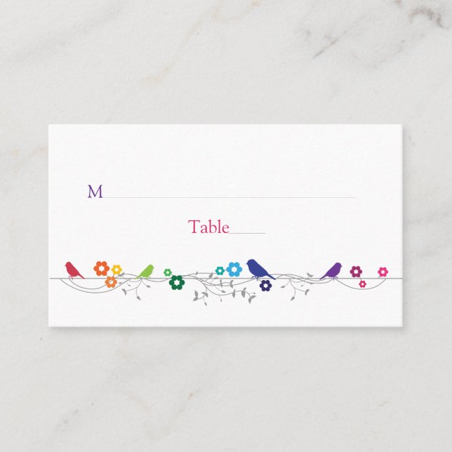 Rainbow Theme Birds Blume Hochzeit Platzkarten (Vorderseite)