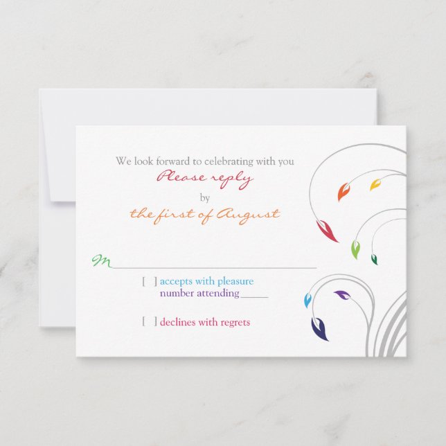 Rainbow Theme Floral Wedding RSVP Antwort (Vorderseite)