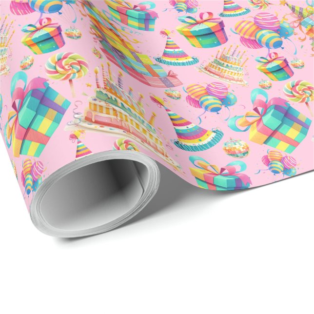 Rainbow Themed Pink Geburtstag Geschenkpapier (Rolleneckpunkt)