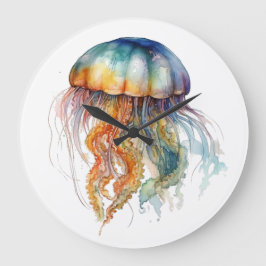 Rainbow Tides Jellyfish: Wasserfarben Kunst Große Wanduhr
