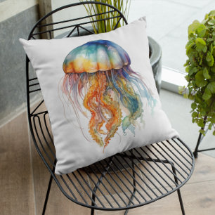 Rainbow Tides Jellyfish: Wasserfarben Kunst Kissen
