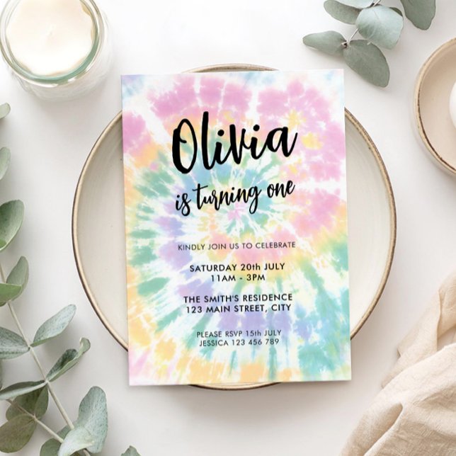Rainbow Tie Dye 1er Invitation anniversaire (Créateur téléchargé)