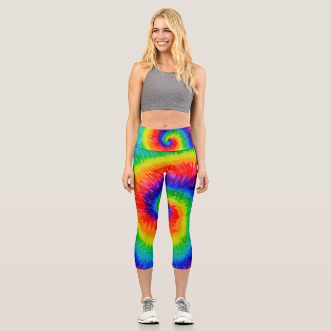 Rainbow Tie-Dye Alcohol Ink Capri Leggings (Vorderseite)