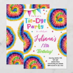 Rainbow Tiedye Birthday Einladung