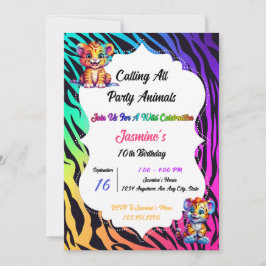 Rainbow Tiger Animal Print Birthday Einladung