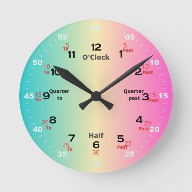 Rainbow Time Learning  Round Clock Runde Wanduhr (Vorderseite)